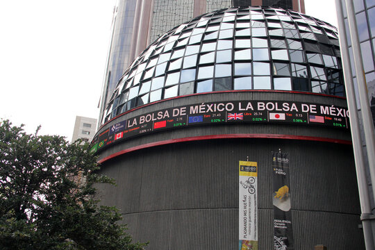 Mexico City, Mexico - Oct 2 2024: Iconic building in CDMX of the Bolsa Mexicana de Valores BMV, a private Mexican financial entity that carries out securities movements through financial intermediarie
