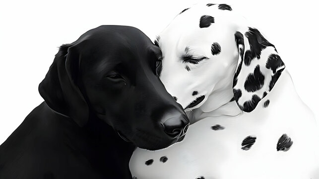 Labrador and Dalmatian Dogs Cuddling Together