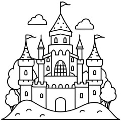 Obraz premium Castle illustration coloring page vector art coloring book design 