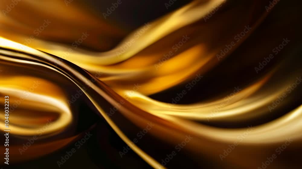 Poster elegant golden silk-like waves flowing against a dark background, creating a luxurious and smooth ab