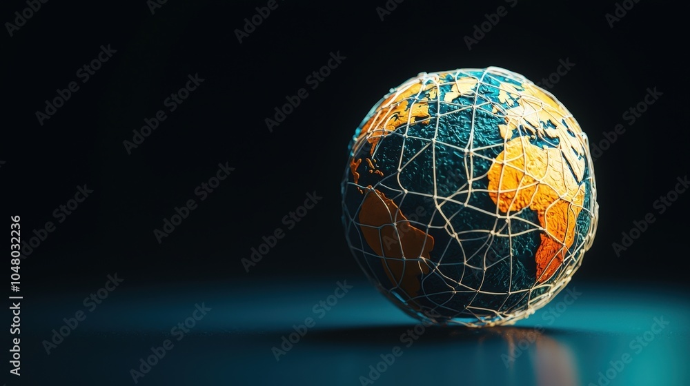 Poster a globe representing earth is surrounded by a network, symbolizing global connectivity and technolog