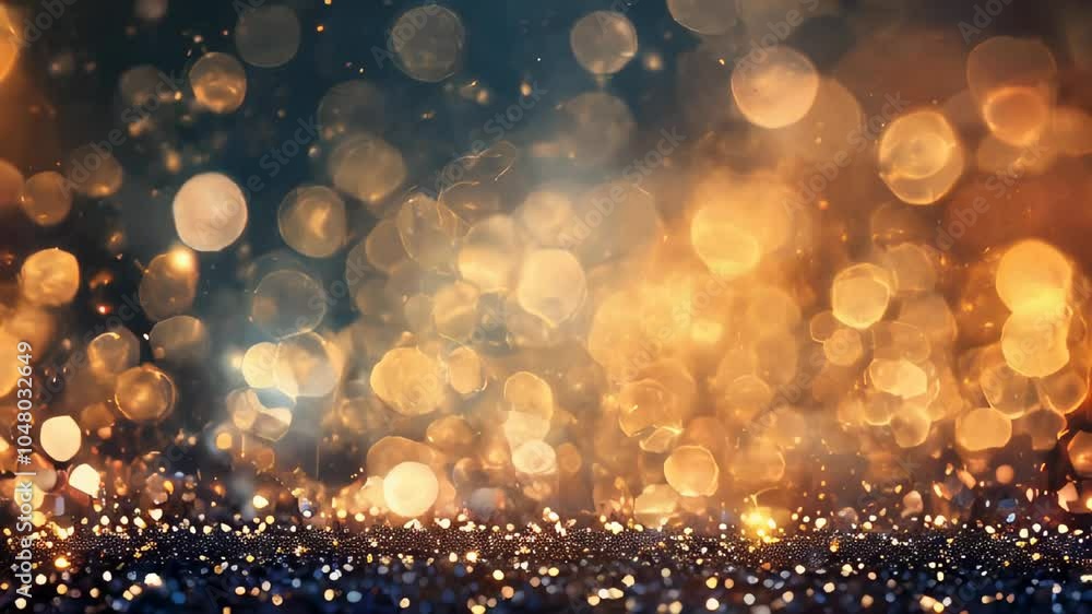 Poster golden bokeh background with glowing particles and soft lights, creating a warm and festive ambiance