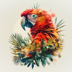 Obraz premium A colorful parrot is perched on a leafy branch. Generative AI