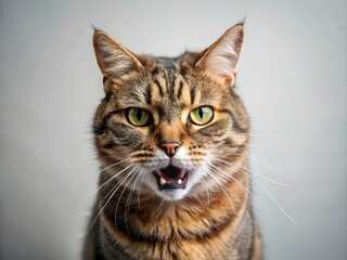 Fototapeta premium Cat with Bad Mood - Angry Pet Displaying Negative Emotions and Facial Expressions, Minimalist Photography Concept of Misfortune and Bad Day with Copy Space for Text