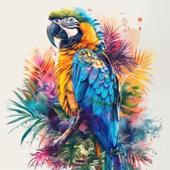 Obraz premium Generative AI A colorful parrot is perched on a branch in a lush tropical forest.