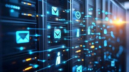 Obraz premium Digital Icons Representing Global Email Communication