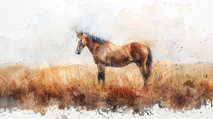A horse is standing in a field of tall grass. Generative AI