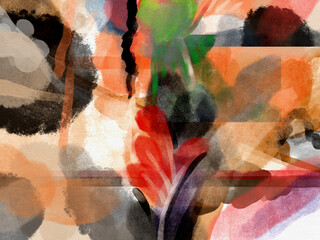 a contemporary style of abstract art. The painting is executed in digital painting  with elements of  watercolor brushes effect