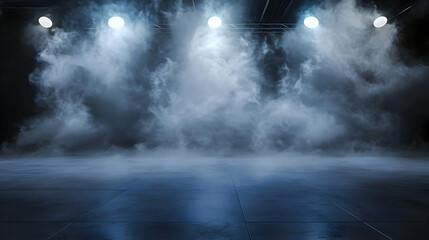 Foggy Room with Concrete Floor and Dramatic Lighting