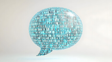 A futuristic speech bubble filled with binary code