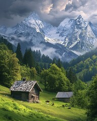Obraz premium mountain hut in the mountains