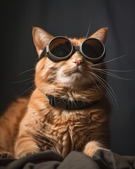 Naklejka premium cat in eclipse sunglasses looking up at the sky.