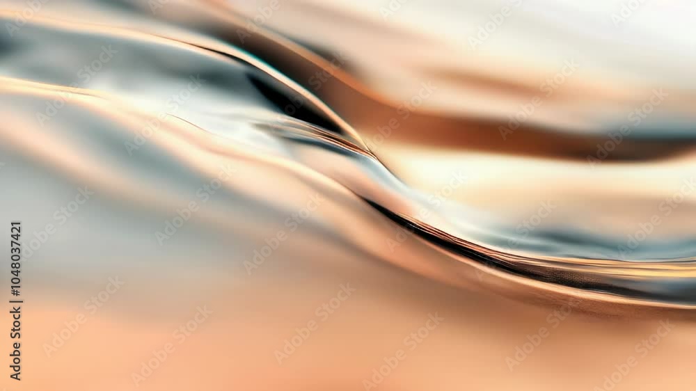 Aufkleber an abstract background of a metallic, fluid-like surface with flowing waves and reflective textures,