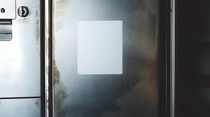 Blank White Sticker on Metallic Door Surface