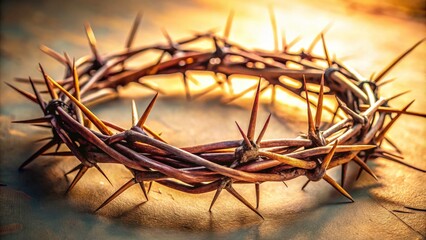 Fototapeta premium Crown of Thorns: Macro Photography of a Symbolic Representation, Capturing the Intricacies of Nature, Spirituality, and Faithful Imagery in a Stunning Close-Up Perspective