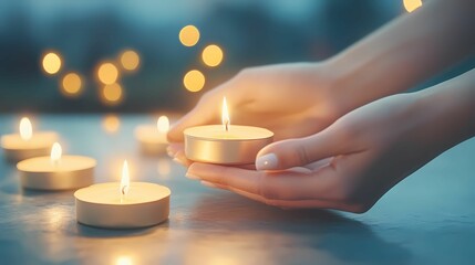 Close-up of hands holding a diya, lighting it during the Festival of Lights