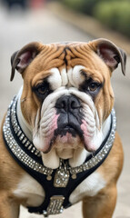 Fototapeta premium Dogs. English bulldog. Dog in a beautiful collar, harness.