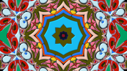 Colorful symmetrical abstract kaleidoscope background pattern for summer 