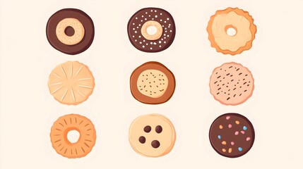 Obraz premium Assorted Round Cookies Chocolate Chip Sprinkles Isolated on White Background