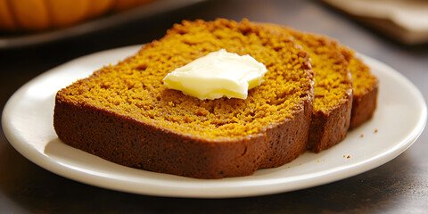 Homemade Pumpkin Bread with Butter on Top