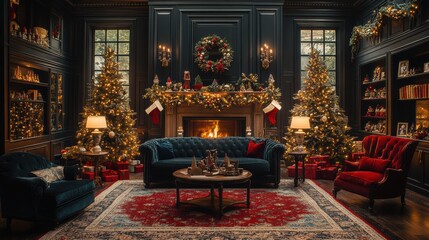 A cozy living room with a fireplace, a couch, and a coffee table. Generative AI