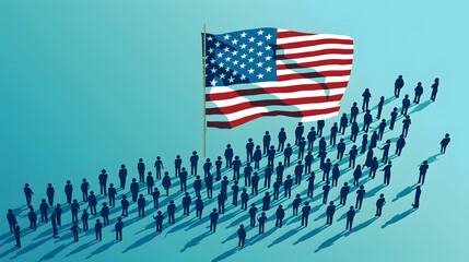 Vector 3D of a community gathering to raise an American