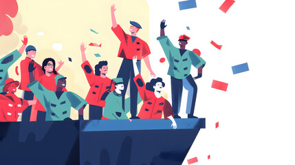 Vector 3D of a group of veterans waving from a parade