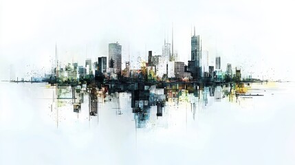 Fototapeta premium Abstract Urban Skyline with Fragmented Shapes