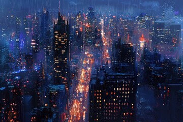 Obraz premium Night Aerial View of a Twinkling Cityscape
