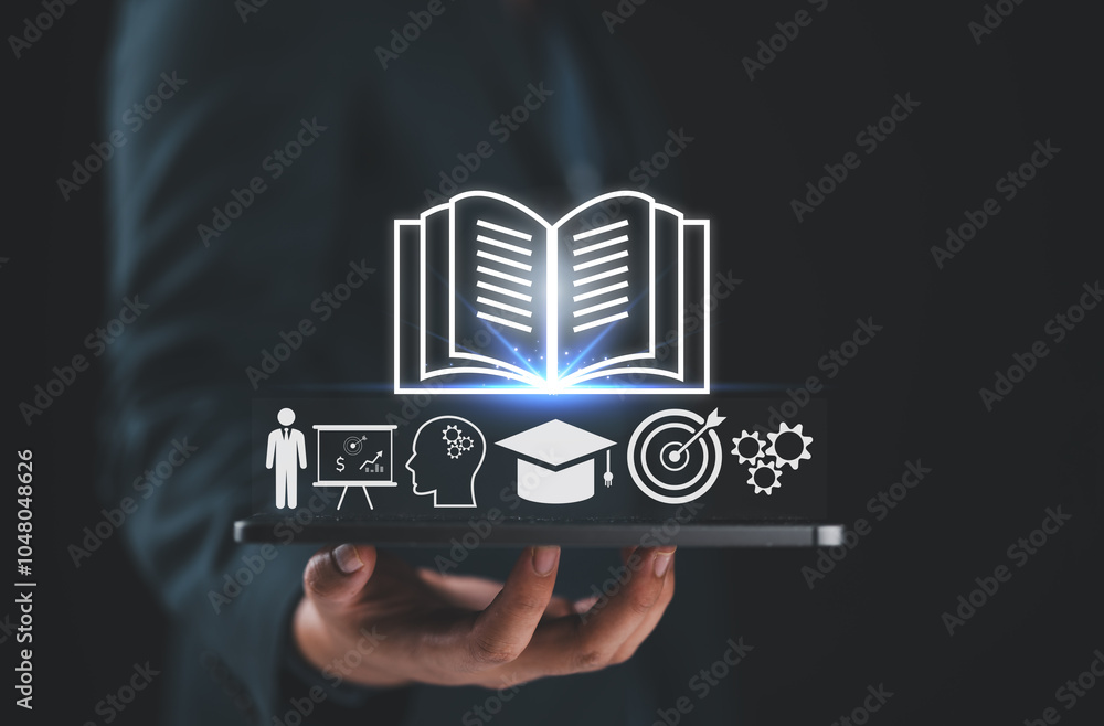 Poster education, e-learning technology concept. ai and machine learning enhance personalized learning. tec