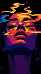 A vibrant portrait of a woman immersed in colorful smoke at twilight