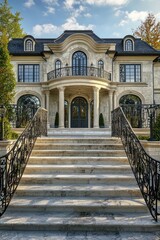 Lavish manor with a grand entrance reflects heritage and luxurious living.