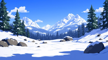 now-capped mountains rise majestically in the distance, their peaks piercing the clear blue sky.