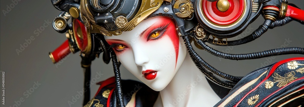 Poster close-up of a robot figure with intricate details