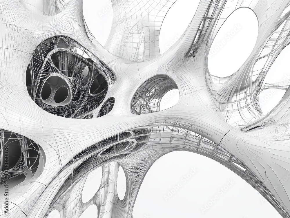 Poster futuristic abstract wireframe structures in 3d design