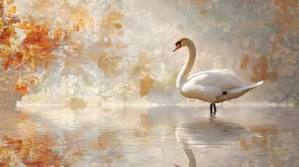 Elegant Swan by the Edge of a Calm Lake