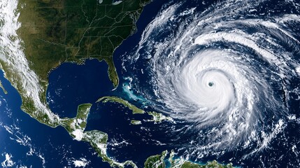 Satellite view of Earth showing a large hurricane system over the Atlantic Ocean high detail ultra HD clean sharp focus