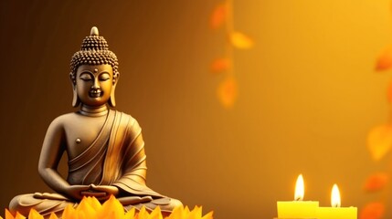 Obraz premium Serene Buddha Statue Over Candlelight and Lotus Petals