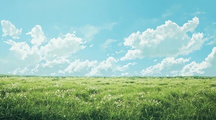 Serene Meadow Under a Clear Blue Sky