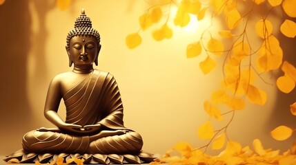 Obraz premium Serene Buddha Surrounded by Autumn Leaves