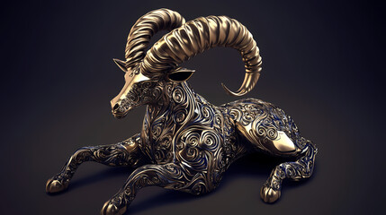 Naklejka premium A majestic goat symbol representing the Capricorn zodiac, with sturdy horns and a focused gaze, symbolizing ambition, resilience, and determination amidst a winter landscape.