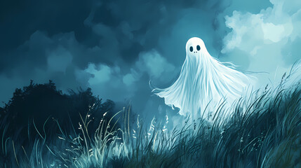 Glowing ghostly apparition in moonlight. Ghostly Apparition. Illustration
