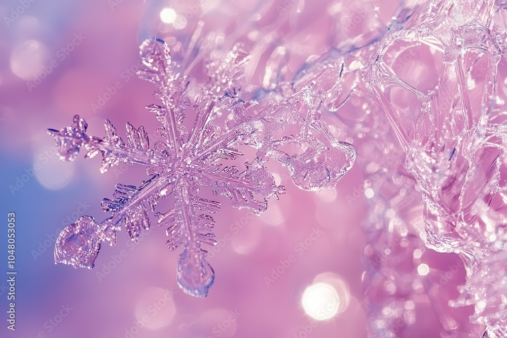 Poster intricate macro shot of a beautiful snowflake