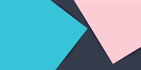 Blue and pink pastel color paper geometric flat lay background