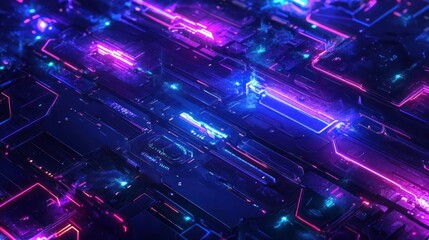 Obraz premium Background gaming abstract neon sci-fi themes cyberpunk red blue glowing dynamic technology wallpaper AI generated image