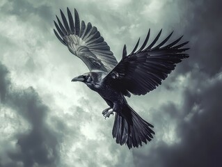 Obraz premium Majestic Raven Soaring with Wings Wide Open