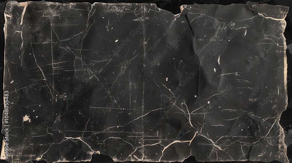 Aufkleber an old and empty black cardboard card showing signs of age and damage, with visible wear and frayed 