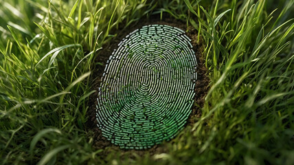 Fingerprint made of grass eco-friendly biometrics, organic identity security technology 