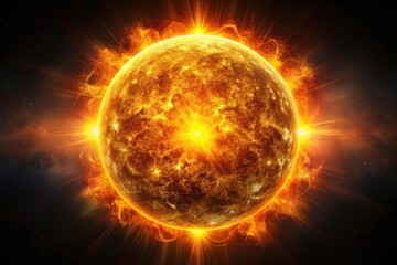 Obraz premium Realistic Panoramic Photography of the Sun on a Black Background with Dark Tones, Capturing the Beauty of Celestial Bodies and Atmospheric Effects