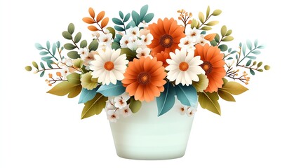 Colorful floral arrangement in a white pot